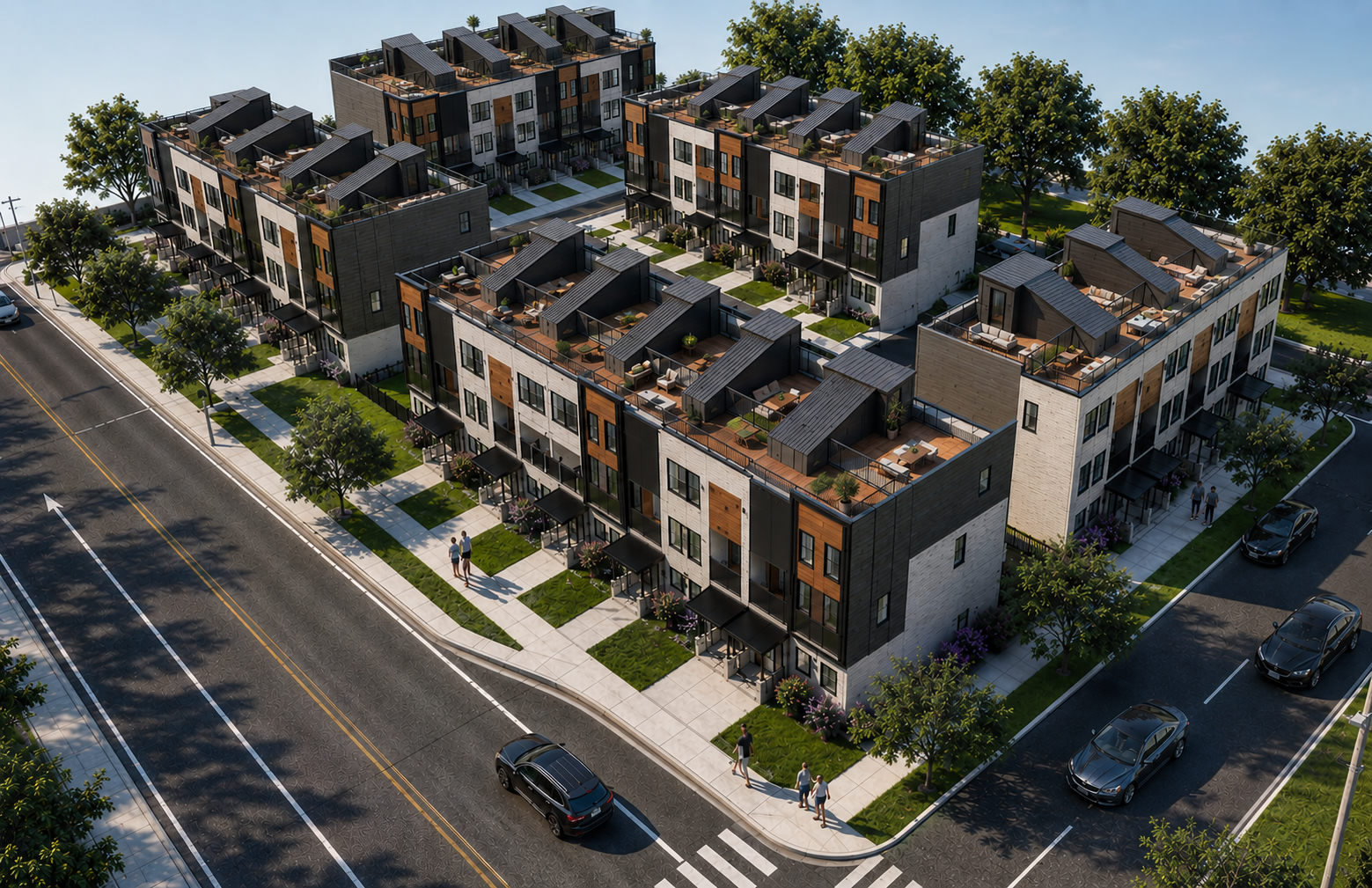 Aerial — the full block